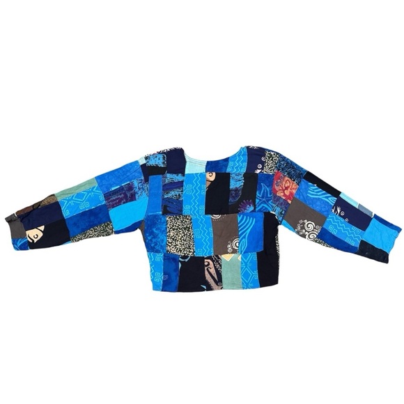 NEW Vintage Kosi Bali 90s Patchwork Blue Quilted Jacket Handmade Women’s M/L - Picture 2 of 11